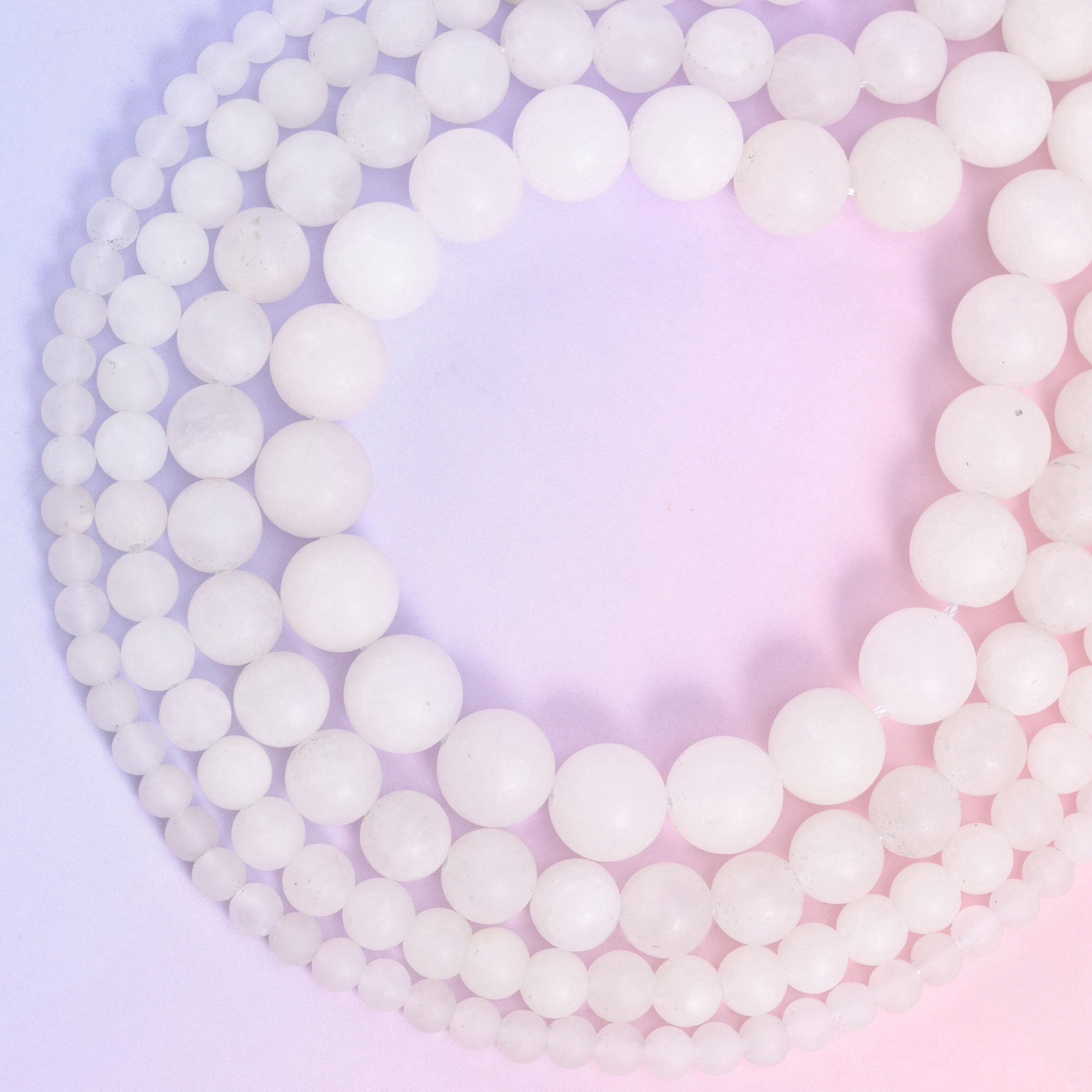 White Jade Matte Round Beads, hole 0.5mm to 1.2mm depending on size