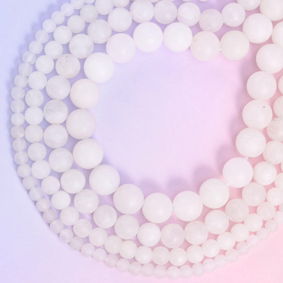 White Jade Matte Round Beads, hole 0.5mm to 1.2mm depending on size