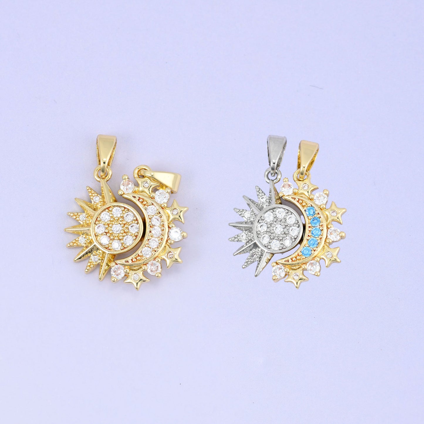 Sun Moon Friendship Pendants with zircon accents
