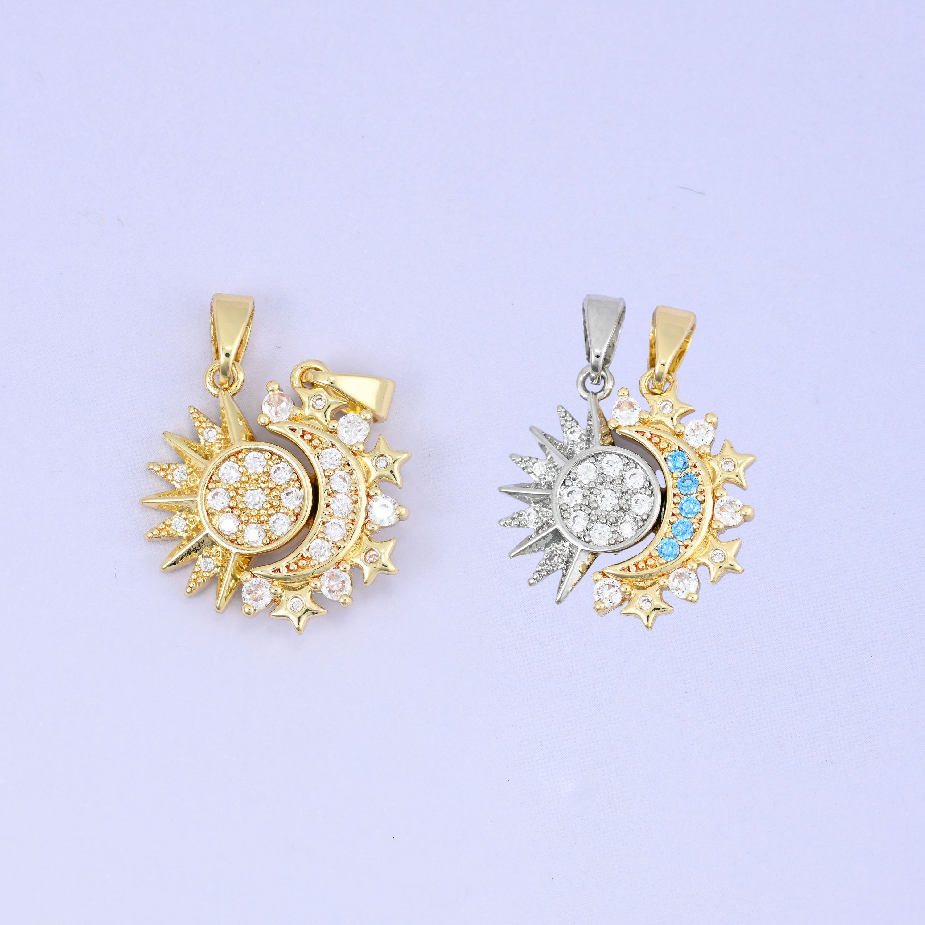 Sun Moon Friendship Pendants with zircon accents
