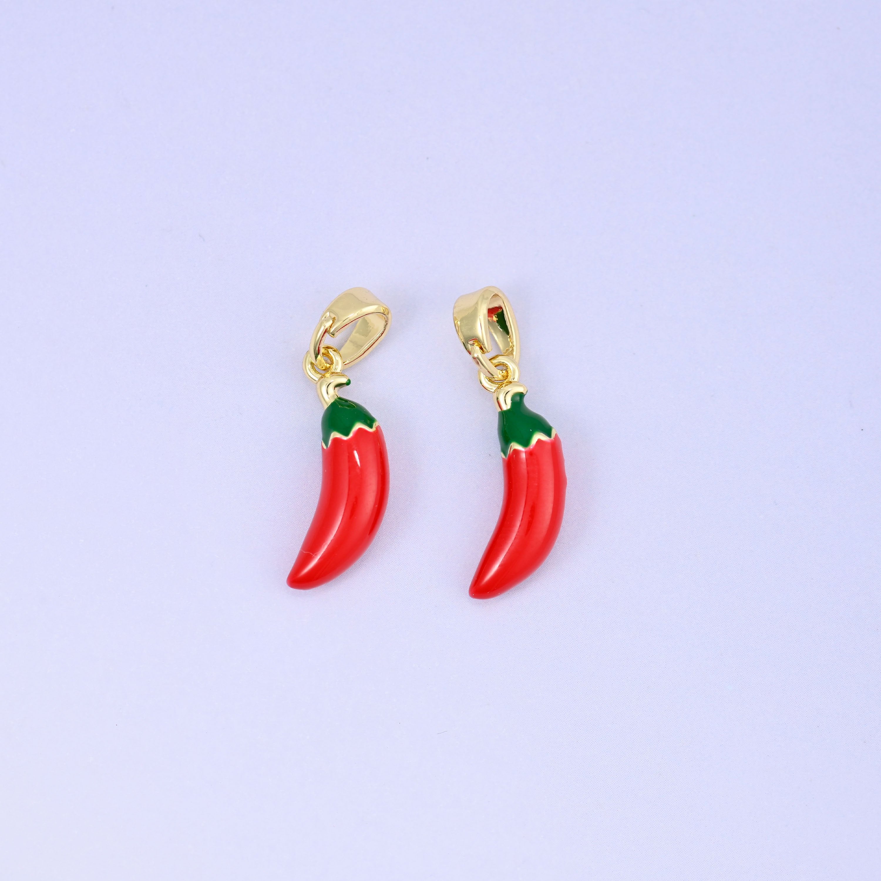 Enamel Red Chili Pepper Charms: 18K Gold Plated Pendants, Jewelry Making Supply