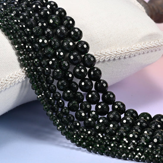 Green Sandstone Faceted Round Beads