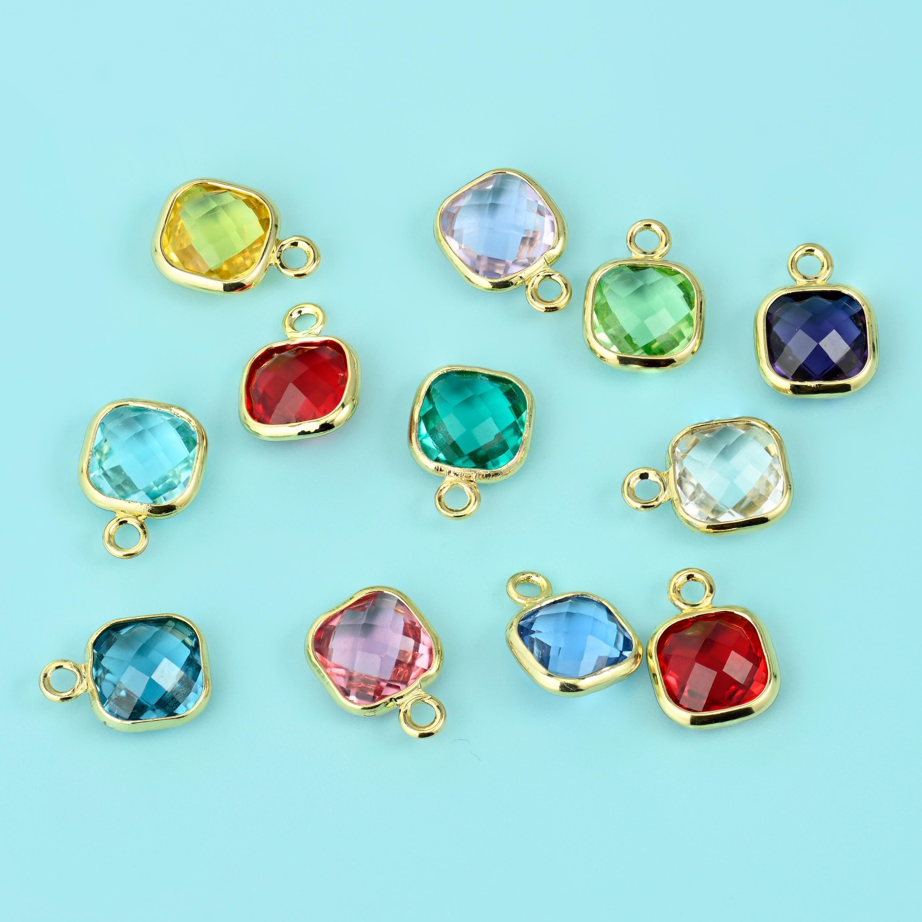 Brass, 18K Gold Filled, and Zircon — lead free and nickel free beads, faceted square cushion in a bezel setting, 9 x 7mm