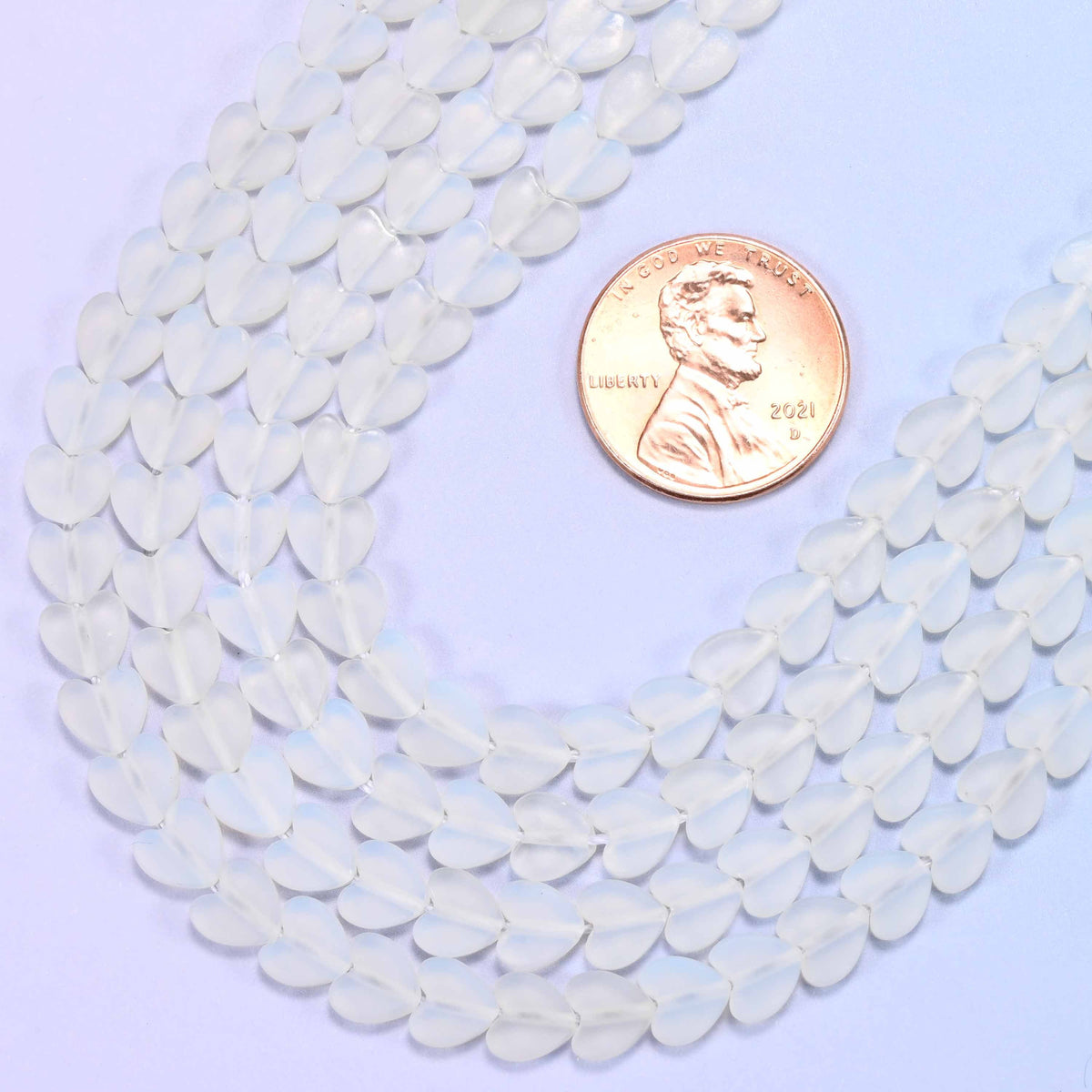Flat heart cut Opalite glass beads