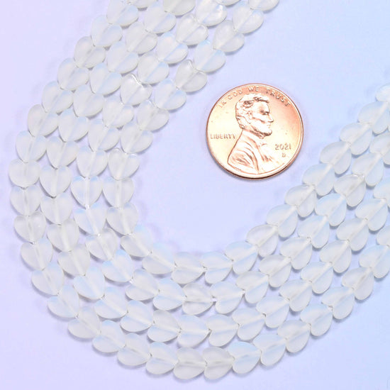 Flat heart cut Opalite glass beads