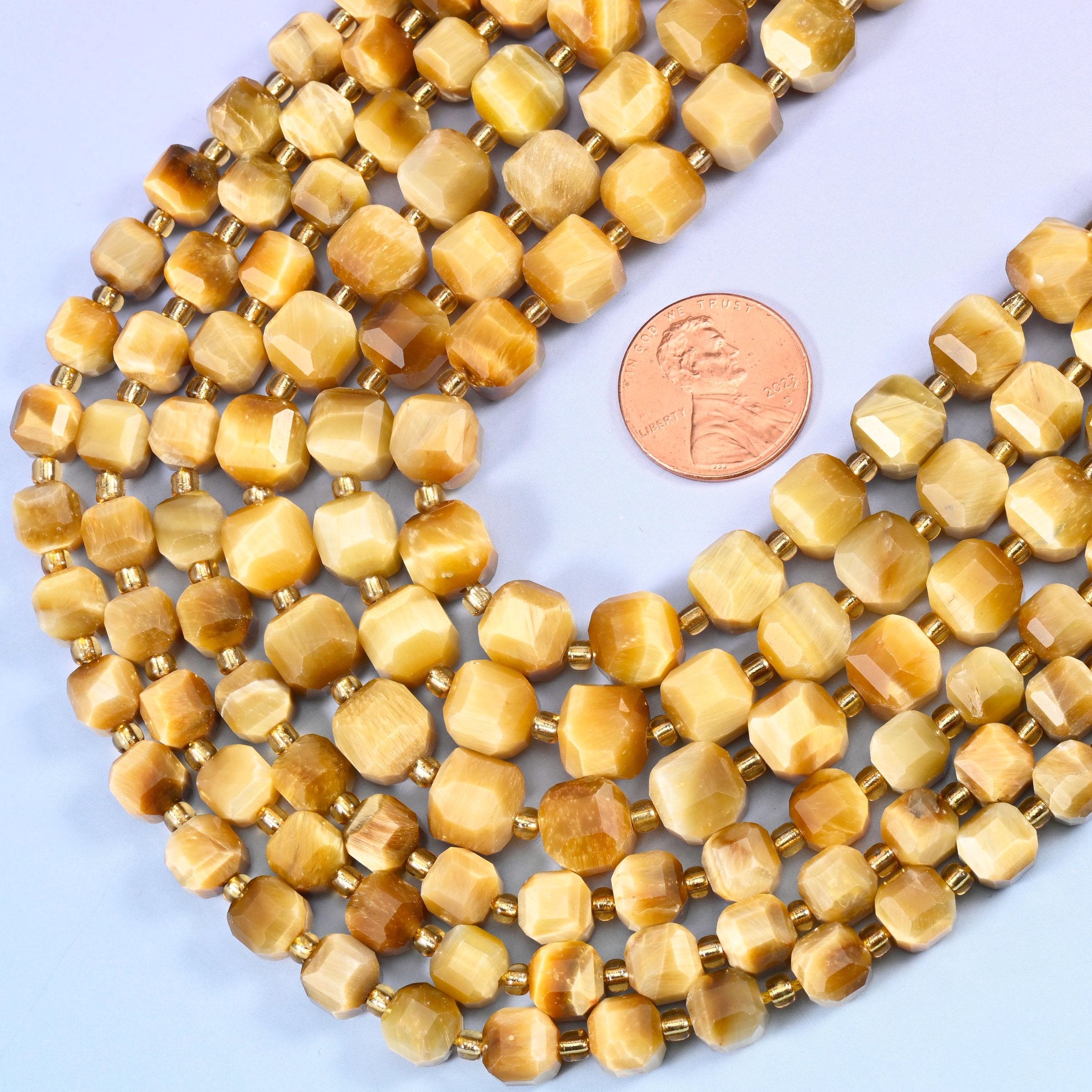 Faceted cube cut Gold Tiger Eye beads