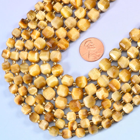 Faceted cube cut Gold Tiger Eye beads