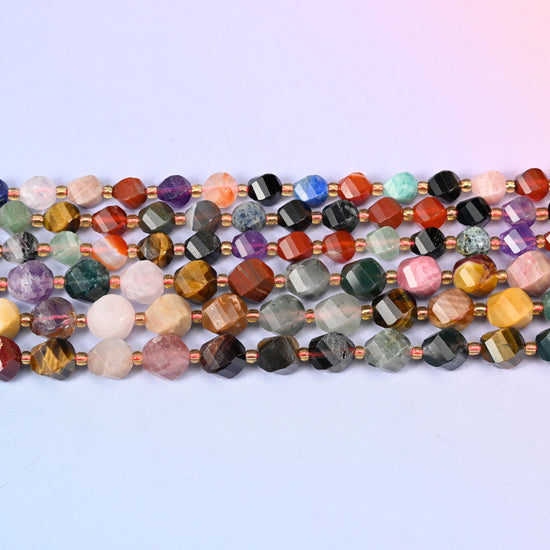 Assorted Gemstone Faceted Spiral Twist Beads 8mm 10mm in multicolor assortment