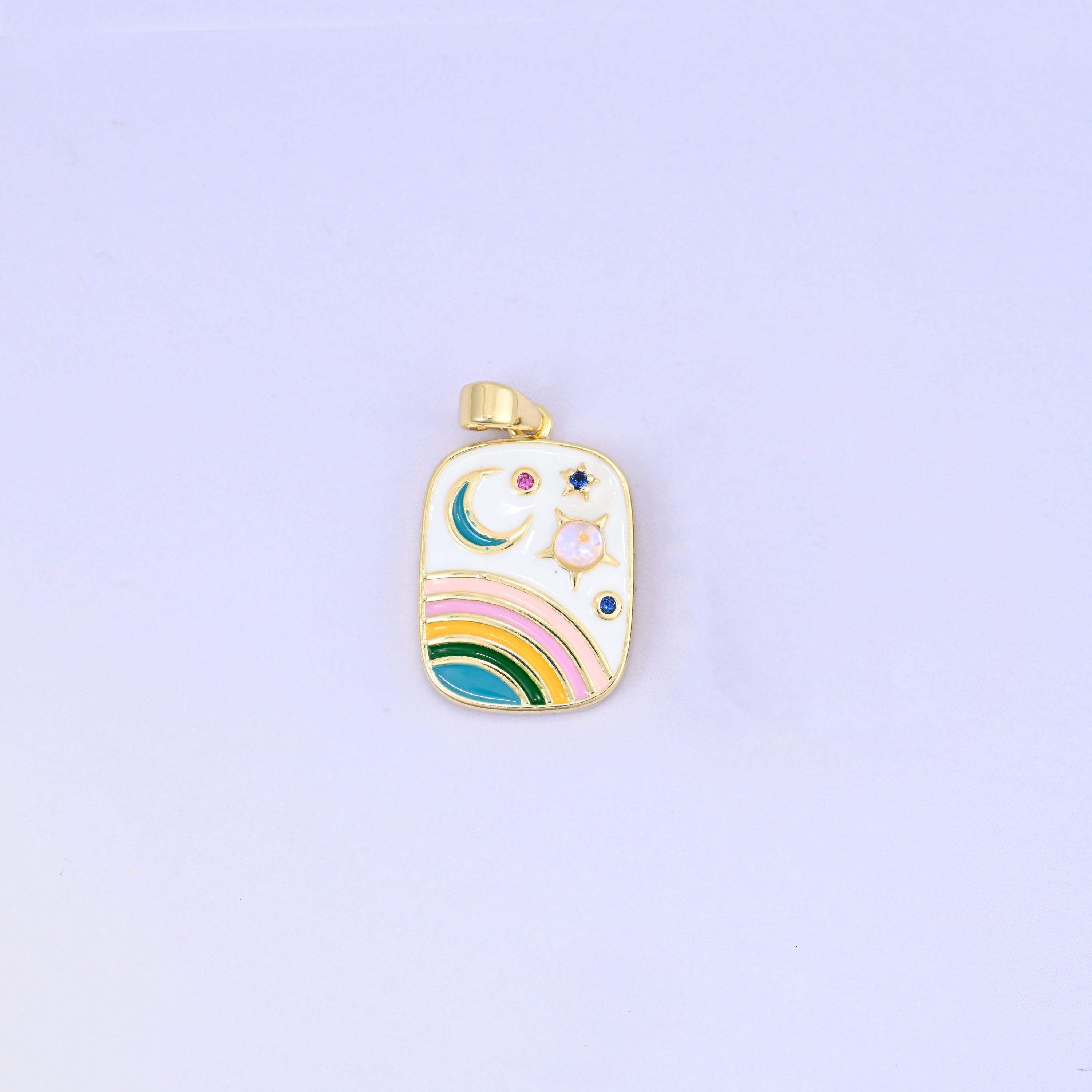 18K Gold Plated Brass Rainbow Moon Star Charm Pendant