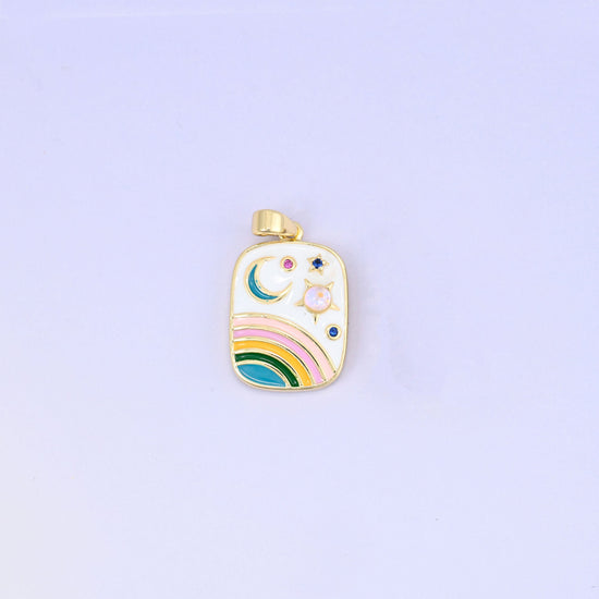 18K Gold Plated Brass Rainbow Moon Star Charm Pendant