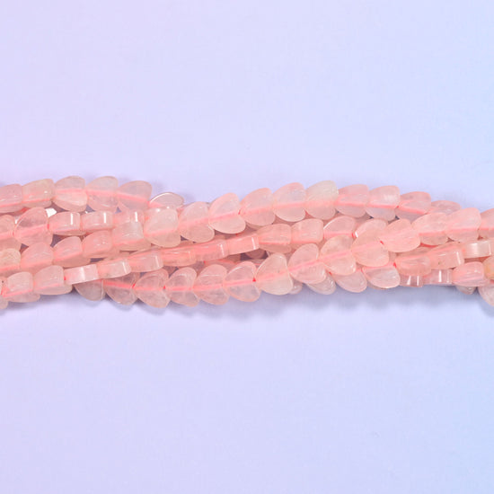 Rose Quartz Flat Heart Beads, small flat hearts in a soft powdery blush pink with rounded shoulders