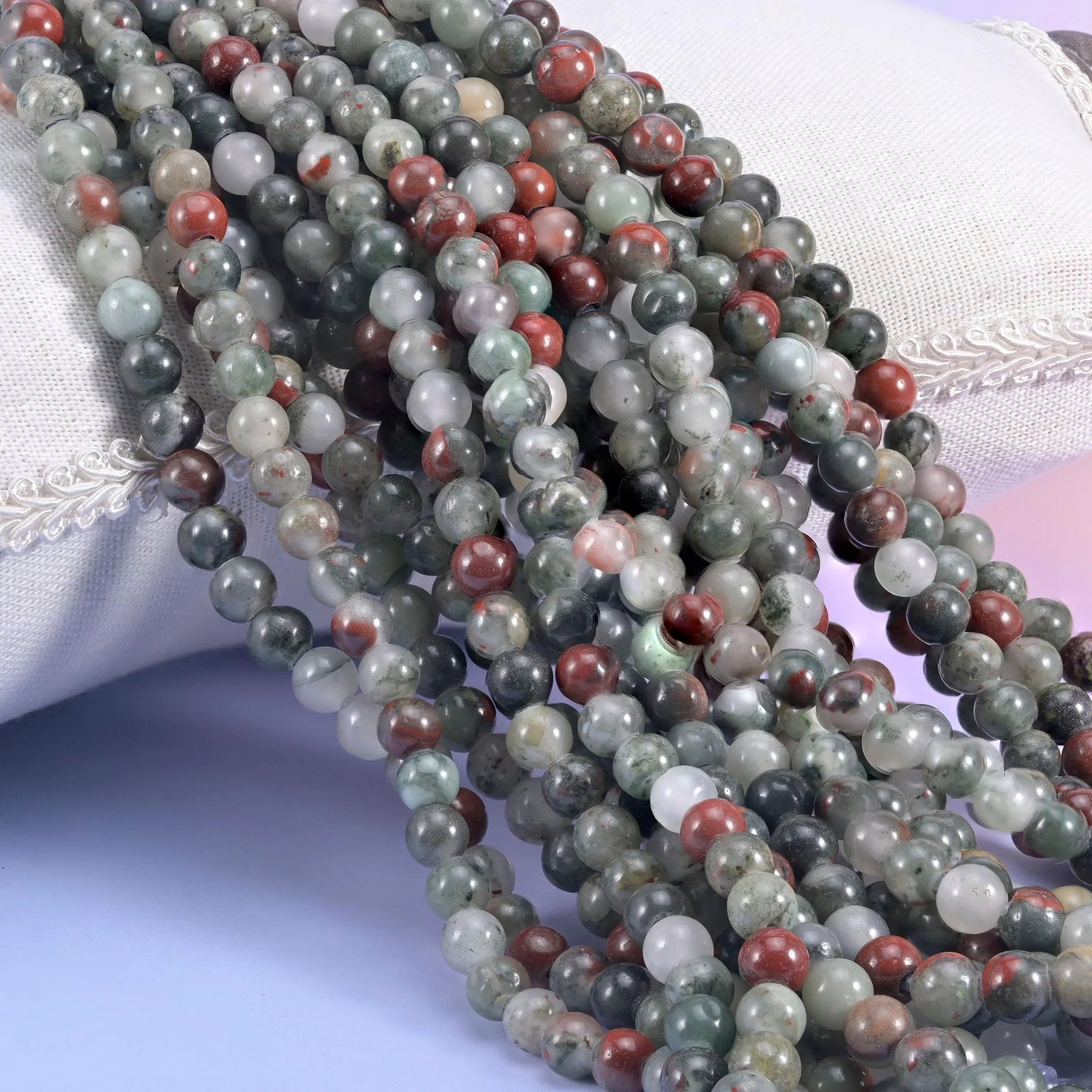 African Bloodstone Large Hole Round Beads 6mm 8mm 10mm