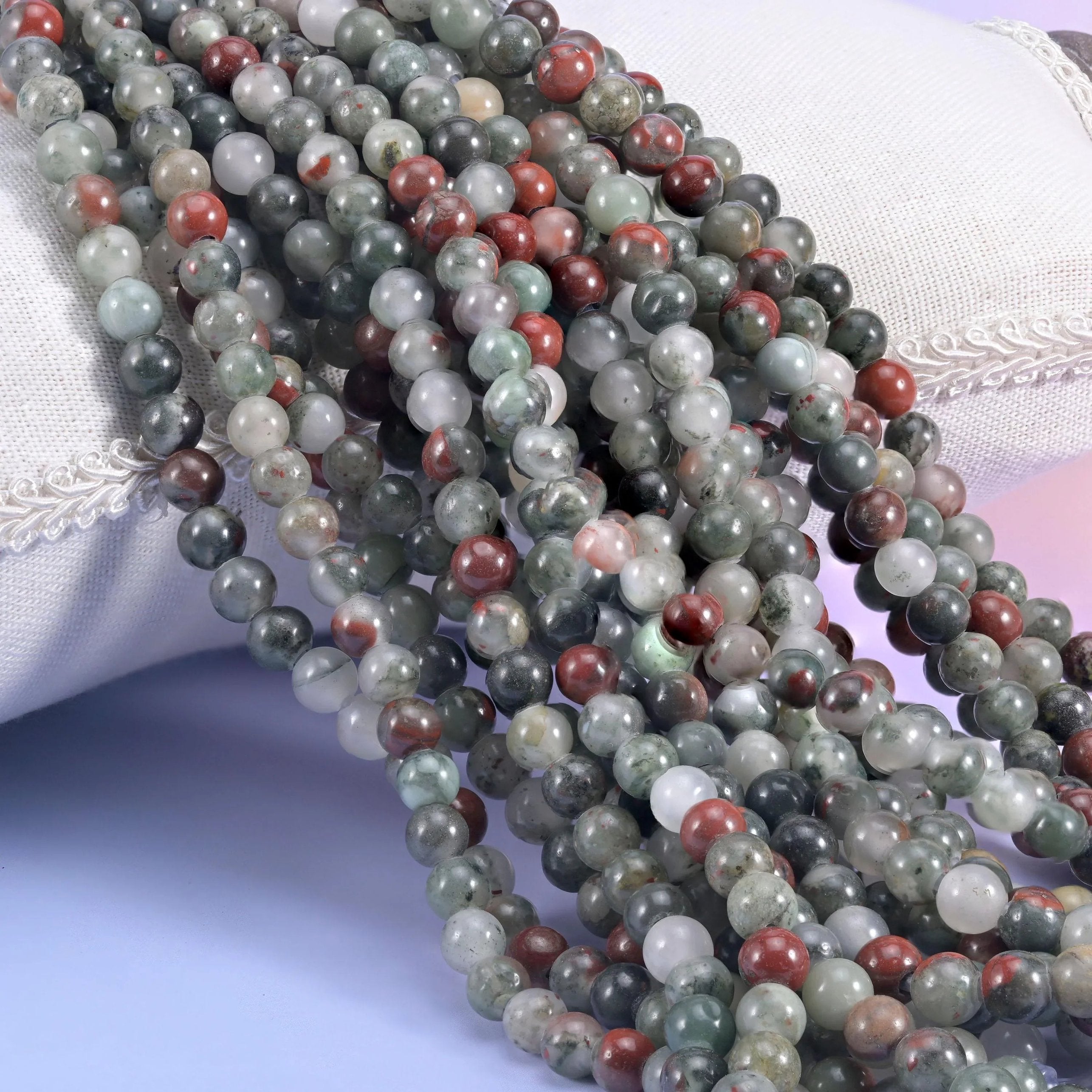 African Bloodstone Large Hole Round Beads 6mm 8mm 10mm