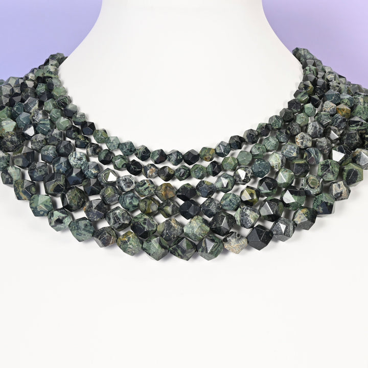 Kambaba Jasper beads, diamond star cut, 6mm, 8mm, and 10mm