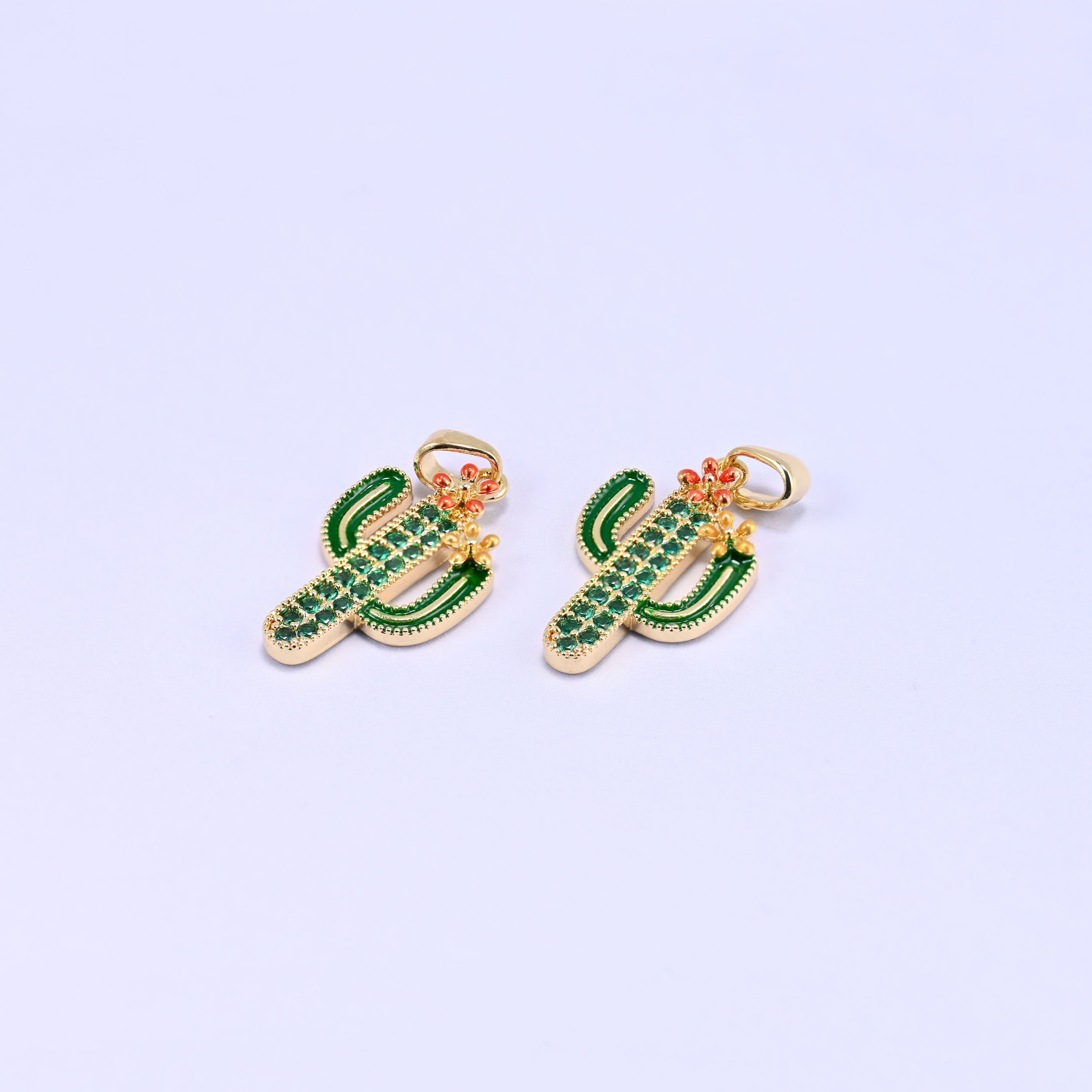 18K Gold Plated Cactus Charm 22x13mm in gold, green, pink and orange