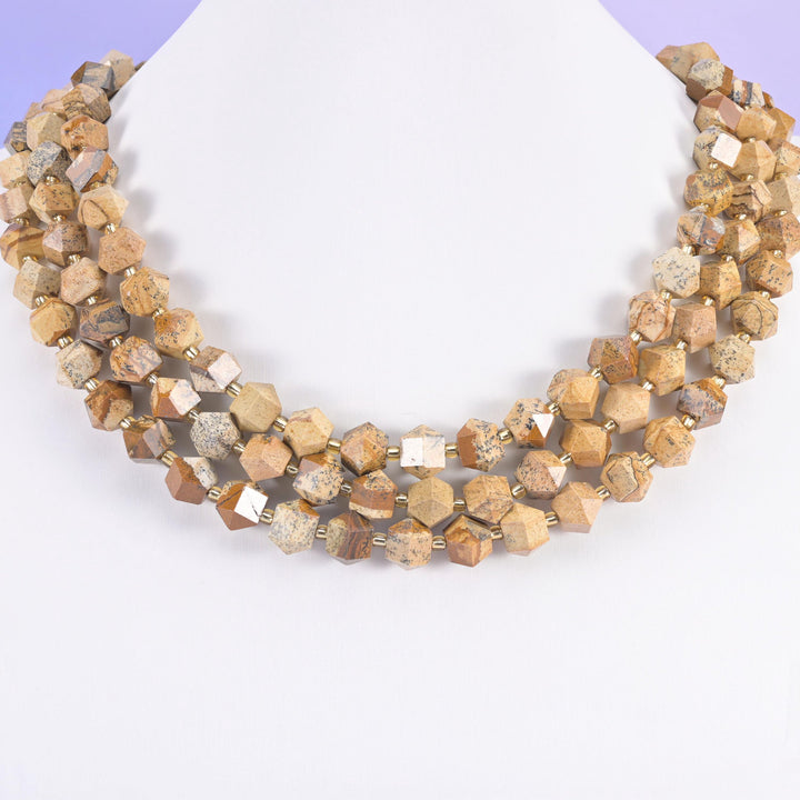 Picture Jasper Faceted Diamond Rhombus Beads Size 10mm Jewelry Making 15.5 Inch Strand