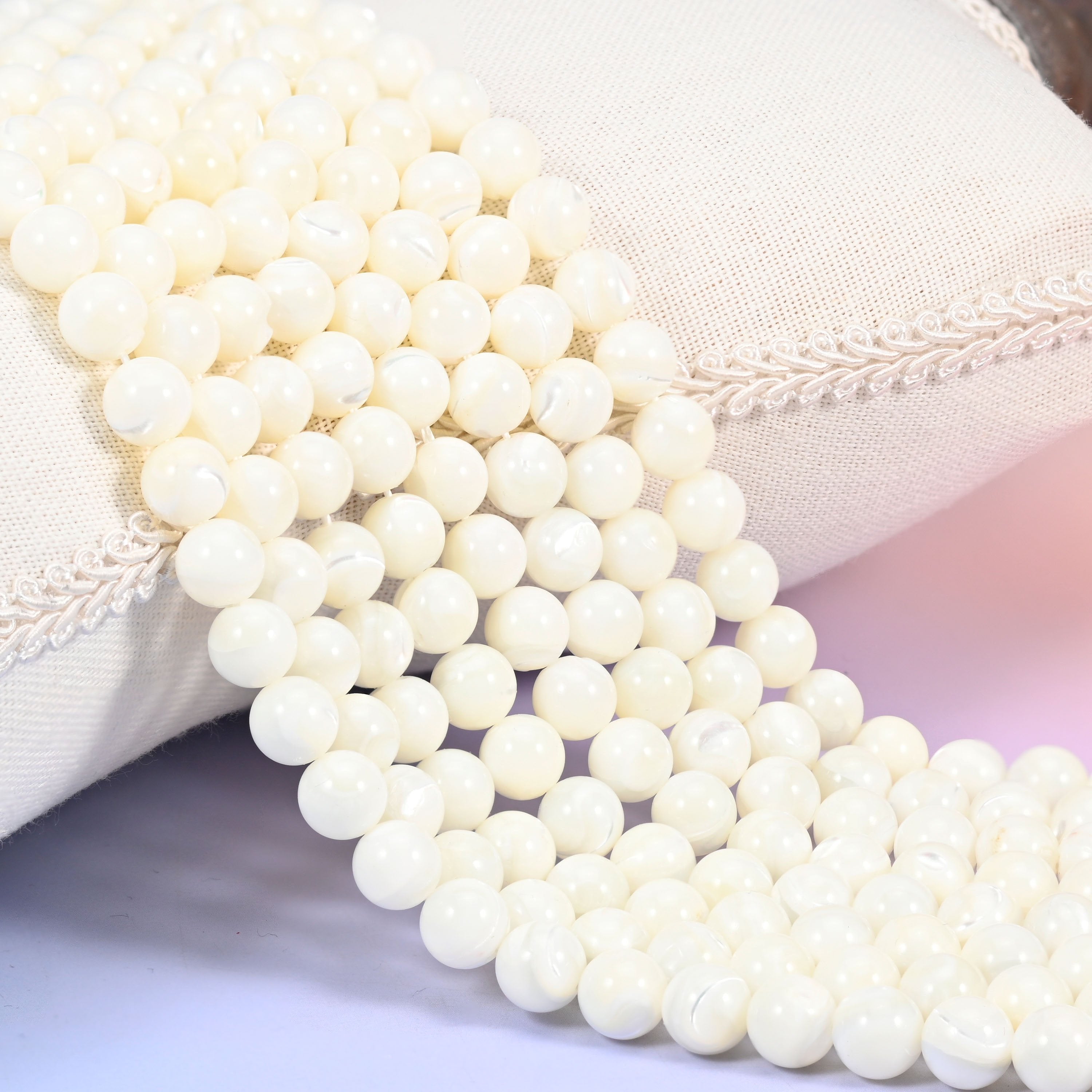 White Trochus Shell Smooth Round Beads