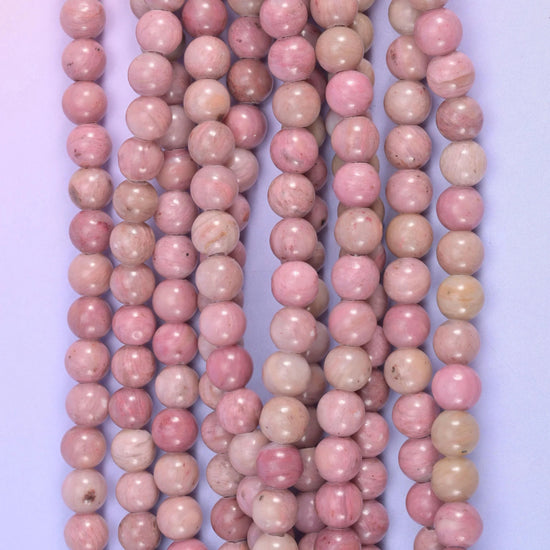 Pink Rhodonite Large Hole Round Beads 6mm 8mm 10mm, hole 2.0mm (6mm bead), 2.5mm (8mm and 10mm beads), centre drilled