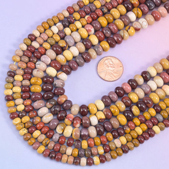 Mookaite Jasper smooth rondelle beads, 15.5 inch strand