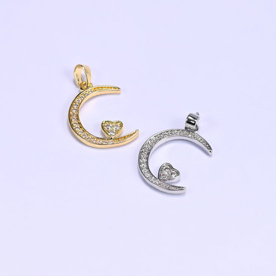 Moon Heart Zircon Charms fully paved in clear zircon