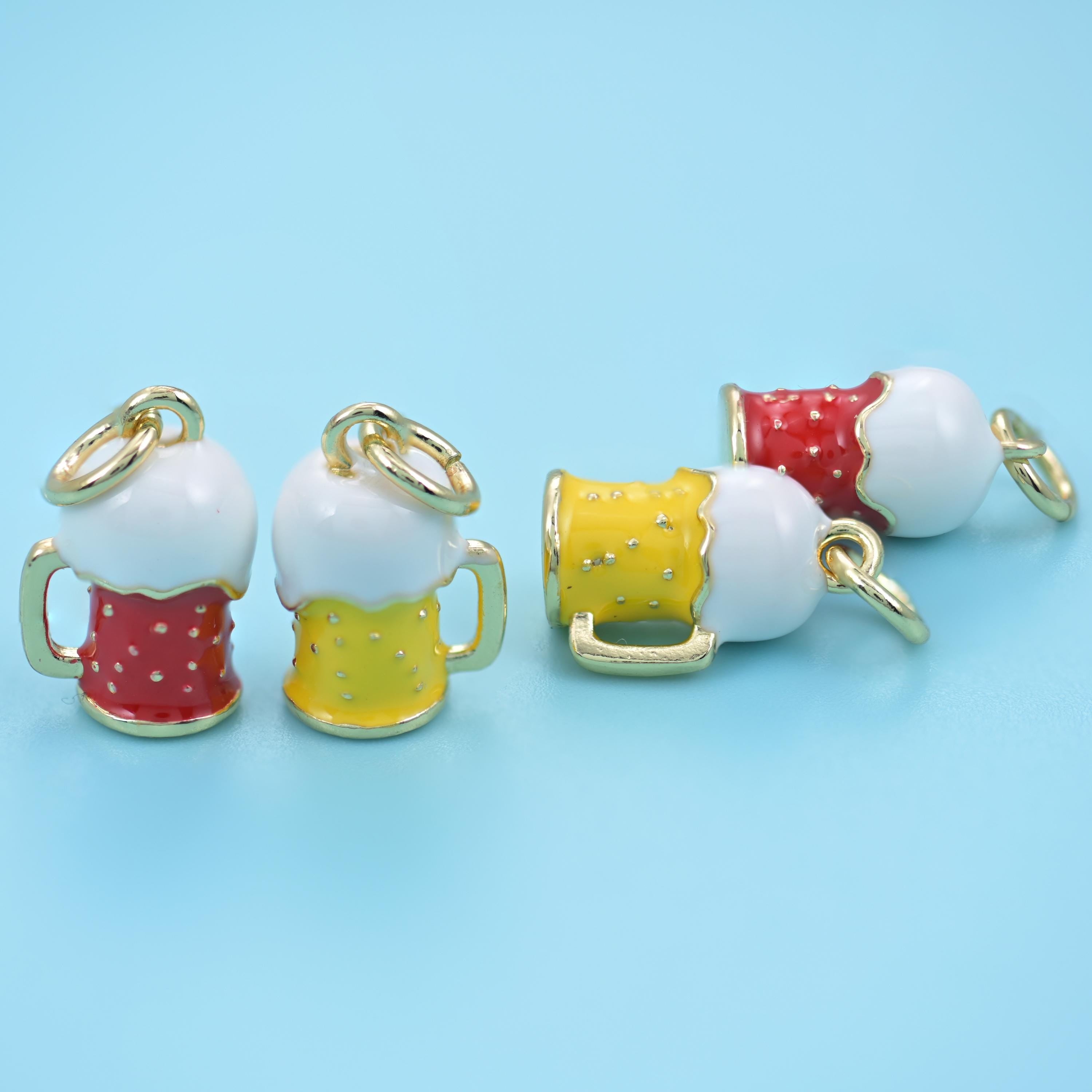 18K Gold Filled Enamel Beer Mug Charm, a chunky stein with a domed white enamel foam head