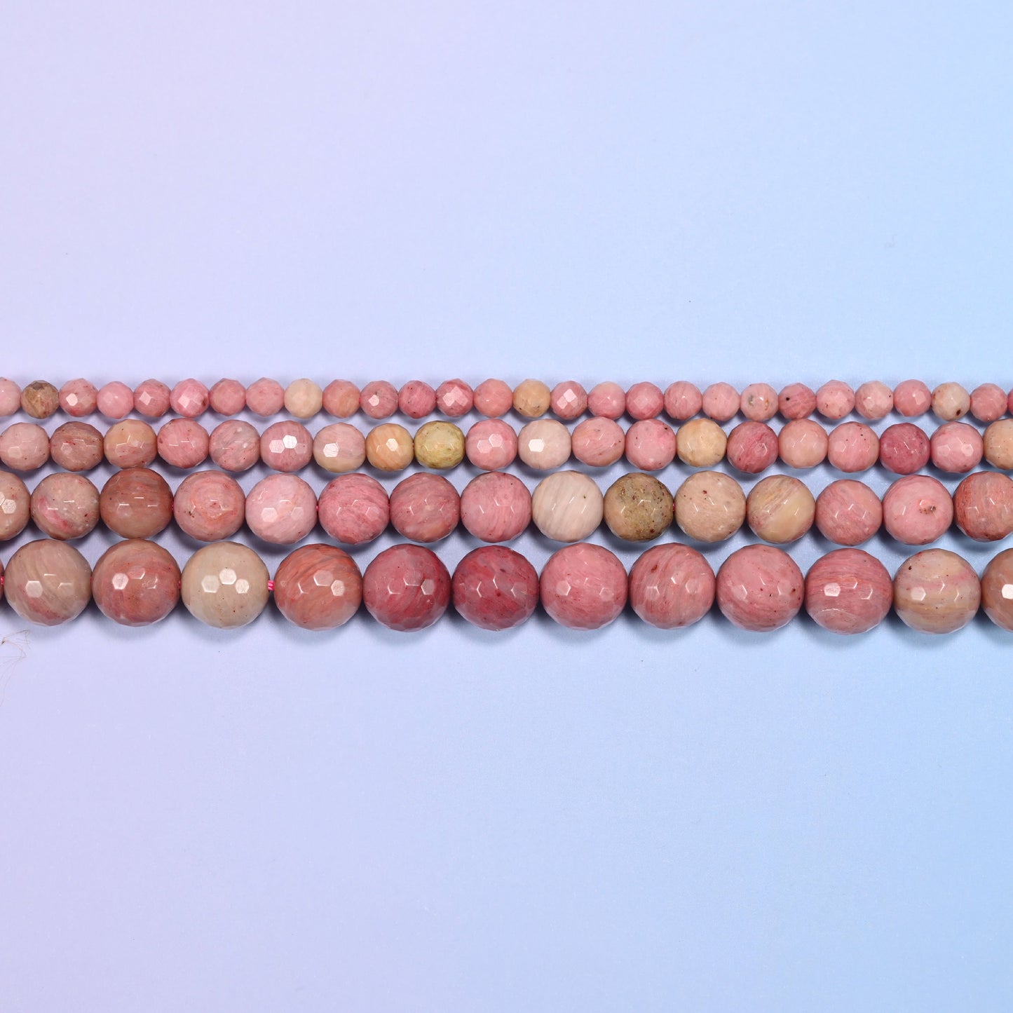 Pink Rhodonite Faceted Round Beads: Jewelry Making, 15 Inch Strand