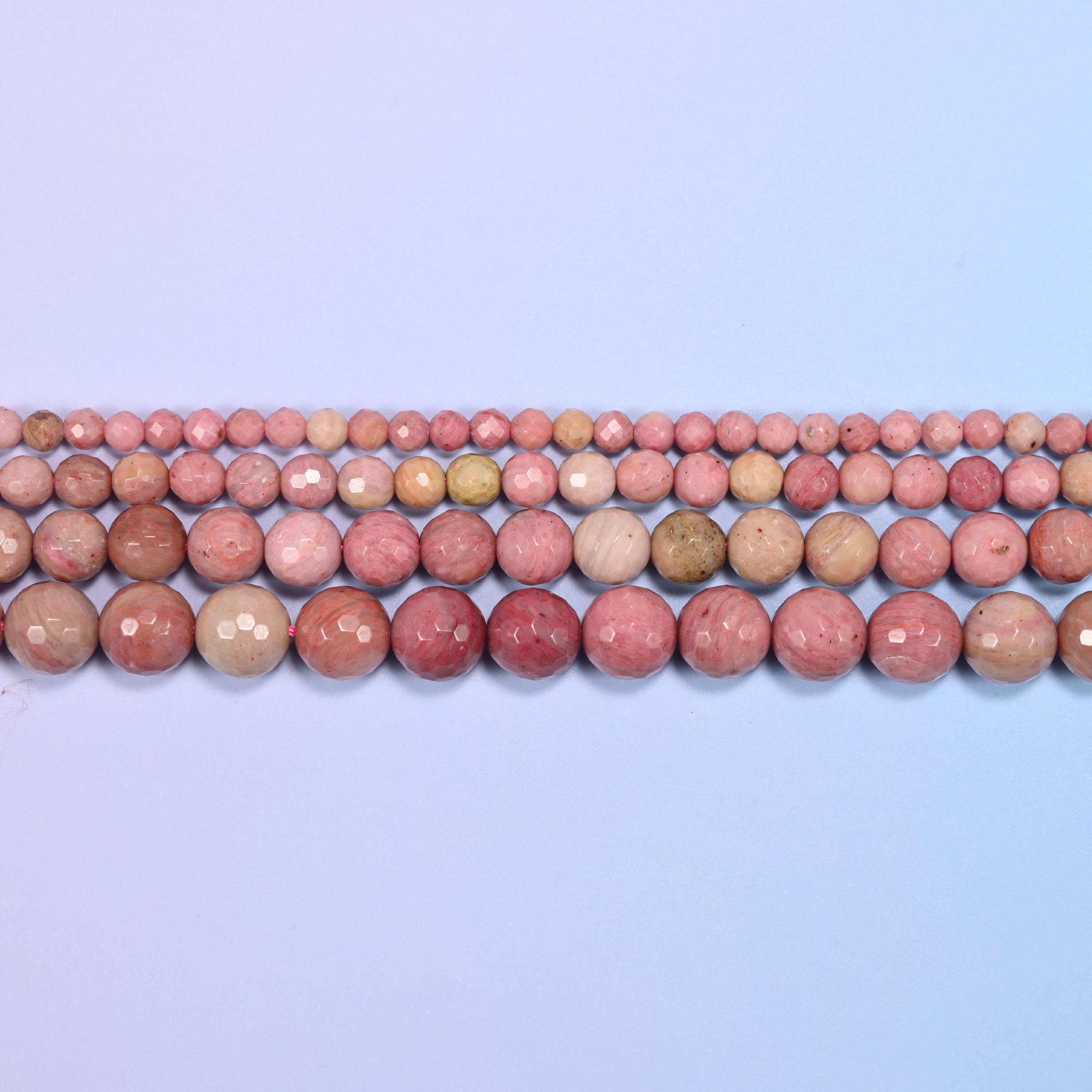 Pink Rhodonite Faceted Round Beads: Jewelry Making, 15 Inch Strand