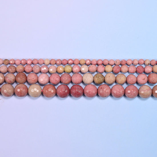 Pink Rhodonite Faceted Round Beads: Jewelry Making, 15 Inch Strand