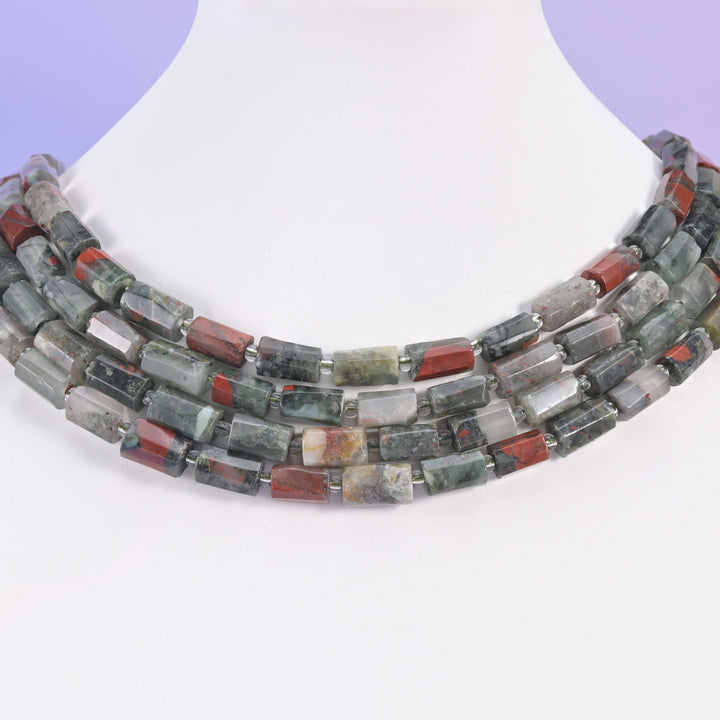 African Bloodstone beads, faceted tube cylinder, 12x8mm