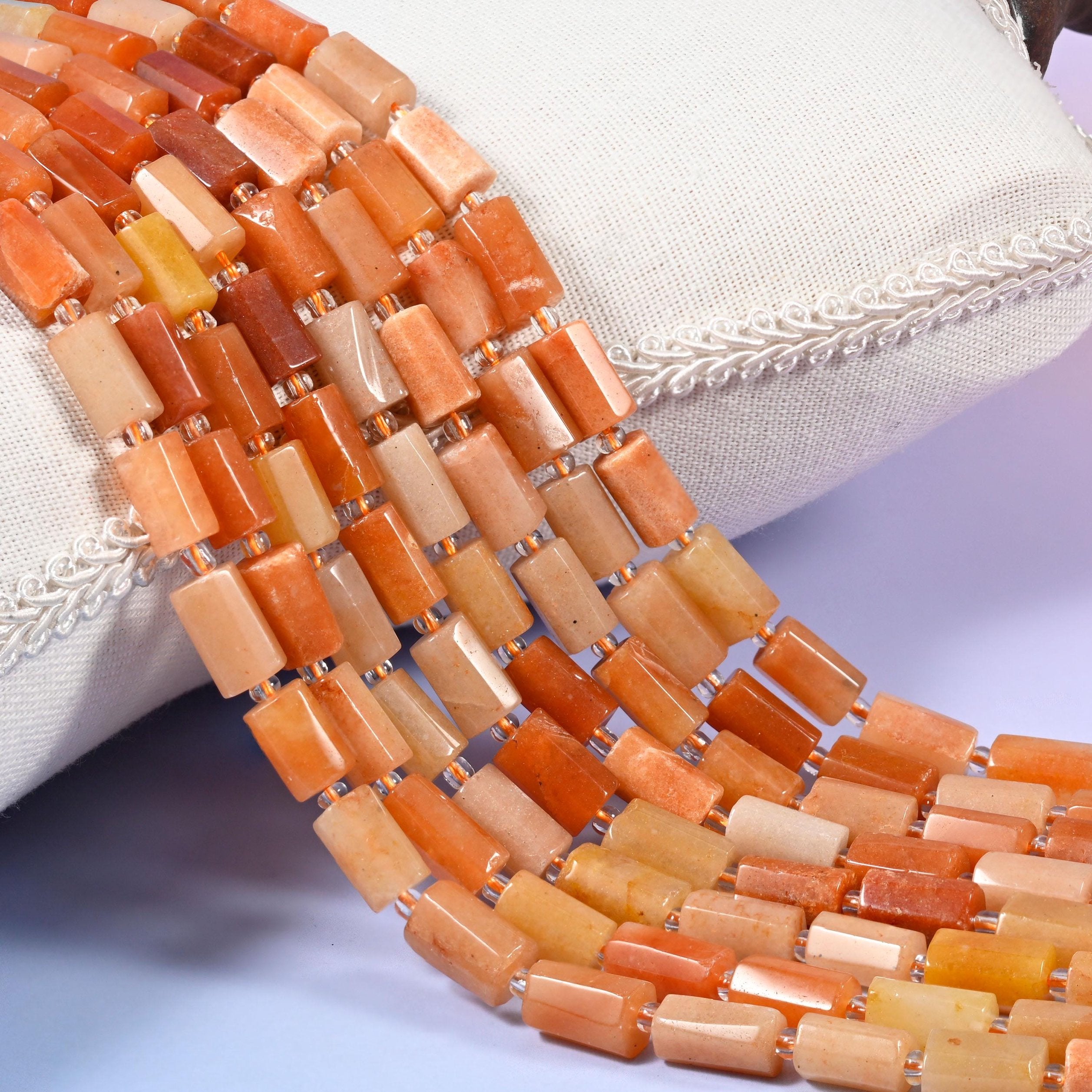 Red Aventurine Faceted Tube Beads 11x6mm
