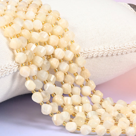 White Moonstone faceted spiral twist beads
