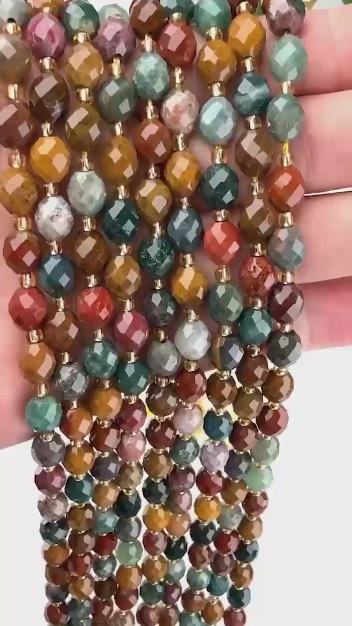 Ocean Agate Faceted Rice Barrel Beads, approximately 39 beads per strand