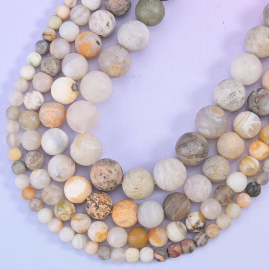 Bamboo Agate Matte Round Beads 4mm 6mm 8mm 10mm, hole 0.5-1.2mm with a possible +/- 0.2mm difference, centre drilled (4mm 0.5mm hole / 6mm 1.0mm hole / 8mm and 10mm 1.2mm hole)
