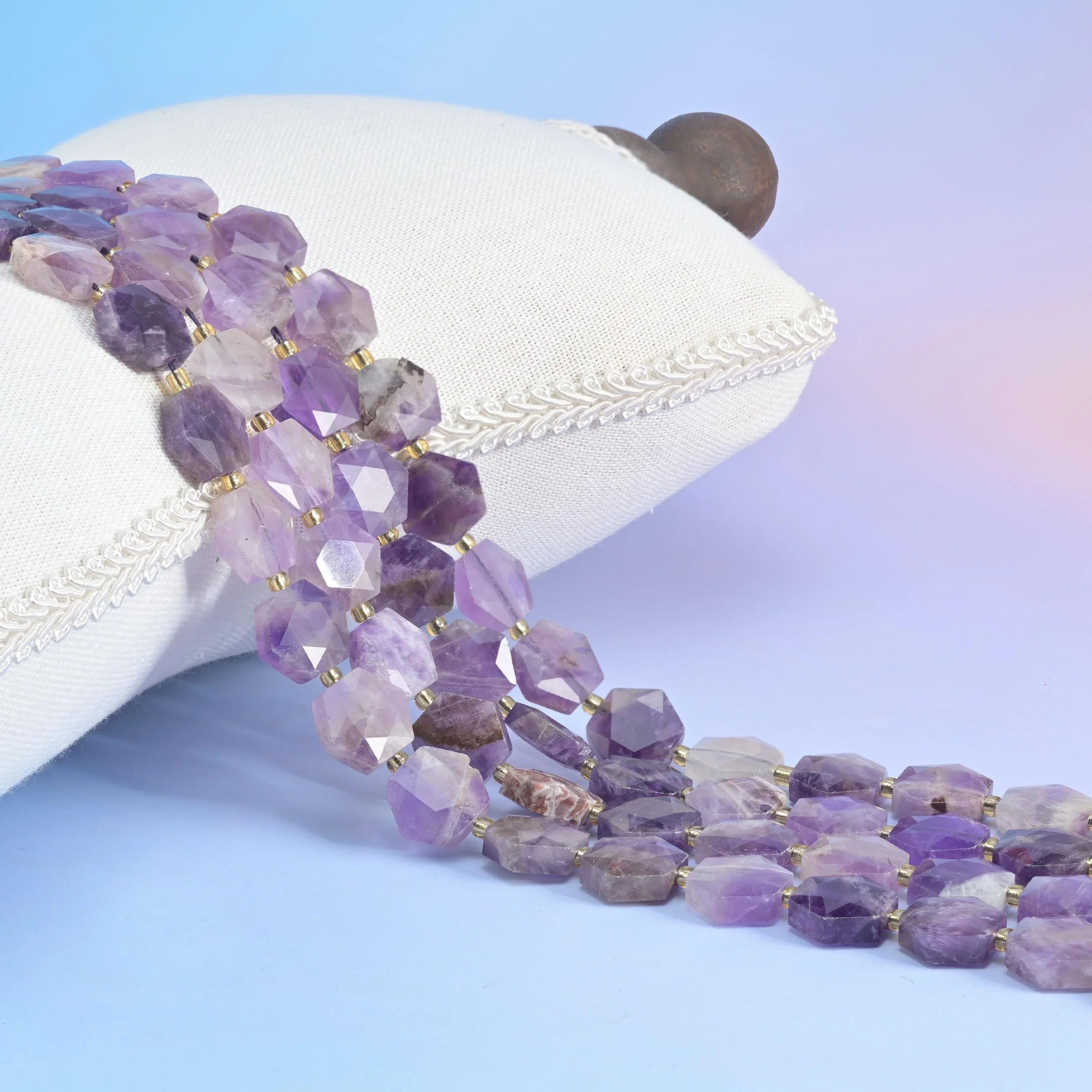 Amethyst Flat Hexagon Faceted Beads, 12mm.