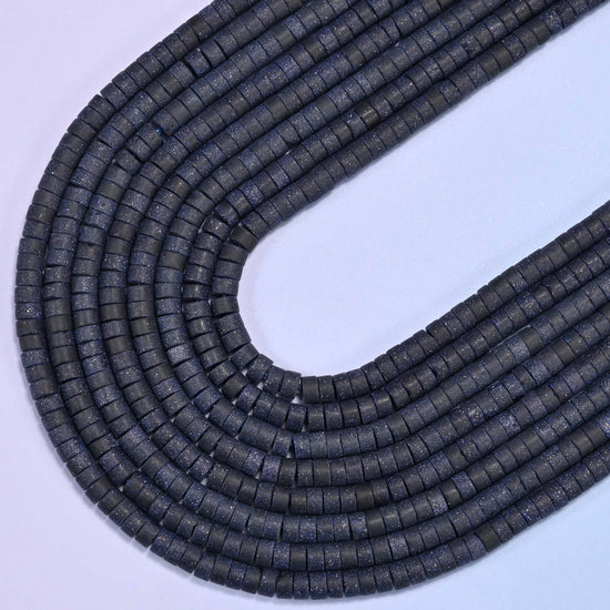 Matte blue sandstone heishi disc beads, 15 inch strand