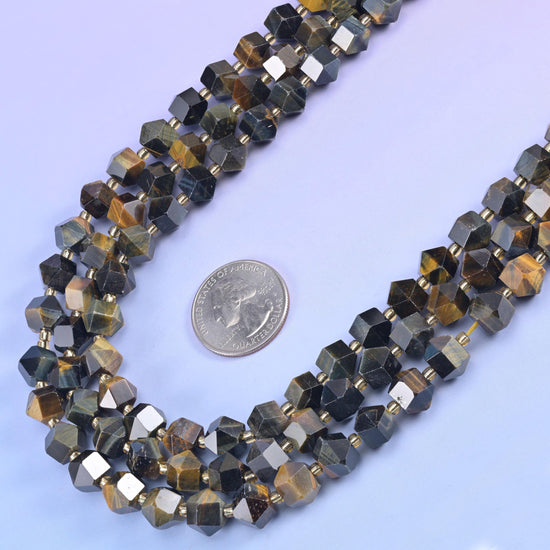 Iron Tiger Eye Faceted Diamond Rhombus Beads Size 10mm Jewelry Making 15.5 Inch Strand