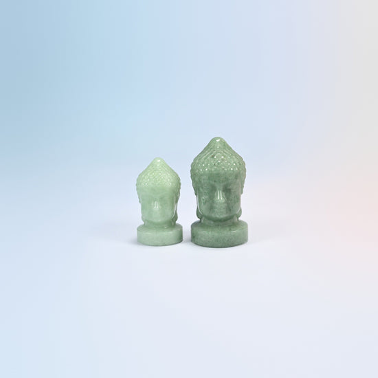 Natural green aventurine Buddha head carvings in soft green, 1.5 inch and 2 inch