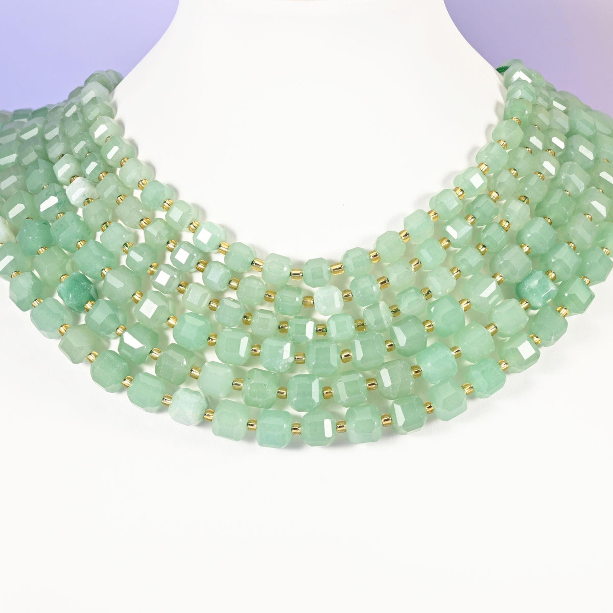 Green Aventurine beads, faceted cube, 6mm and 8mm