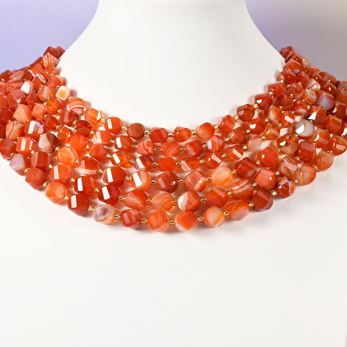 Dyed Red Stripe Agate beads, spiral twist shape, 8mm and 10mm