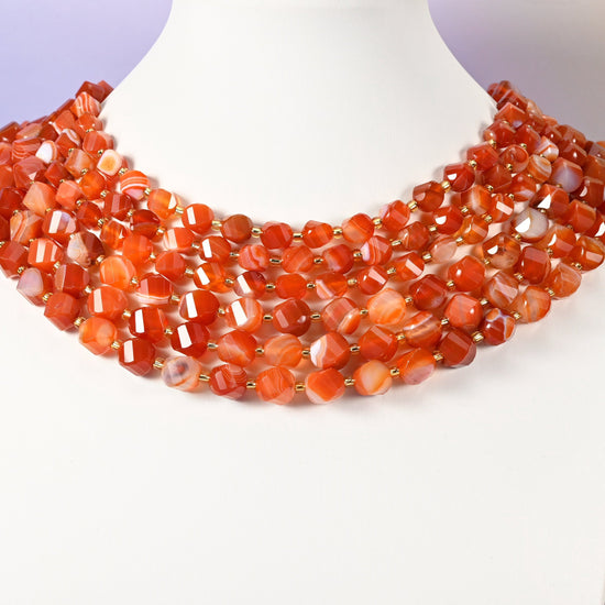 Dyed Red Stripe Agate beads, spiral twist shape, 8mm and 10mm
