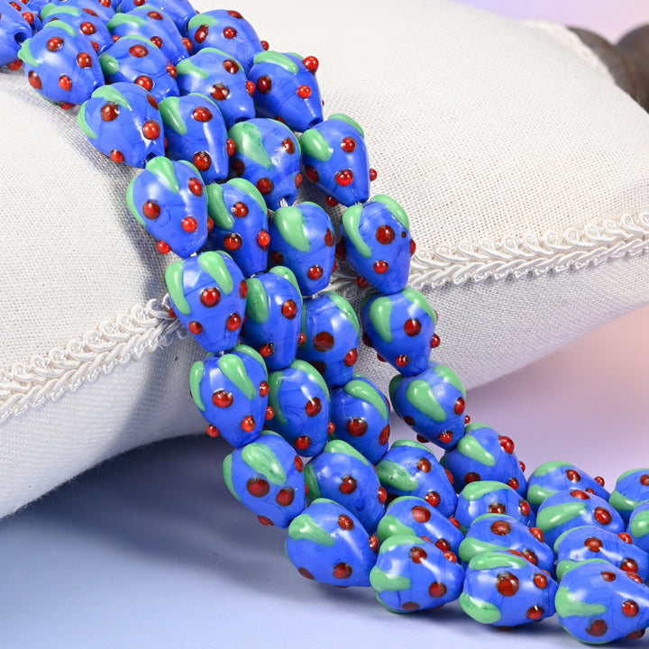 Dark Blue Red Dots Strawberry Glass Beads