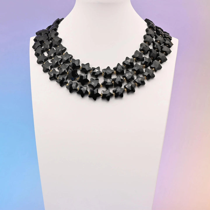 Black Obsidian star beads, faceted, 14mm
