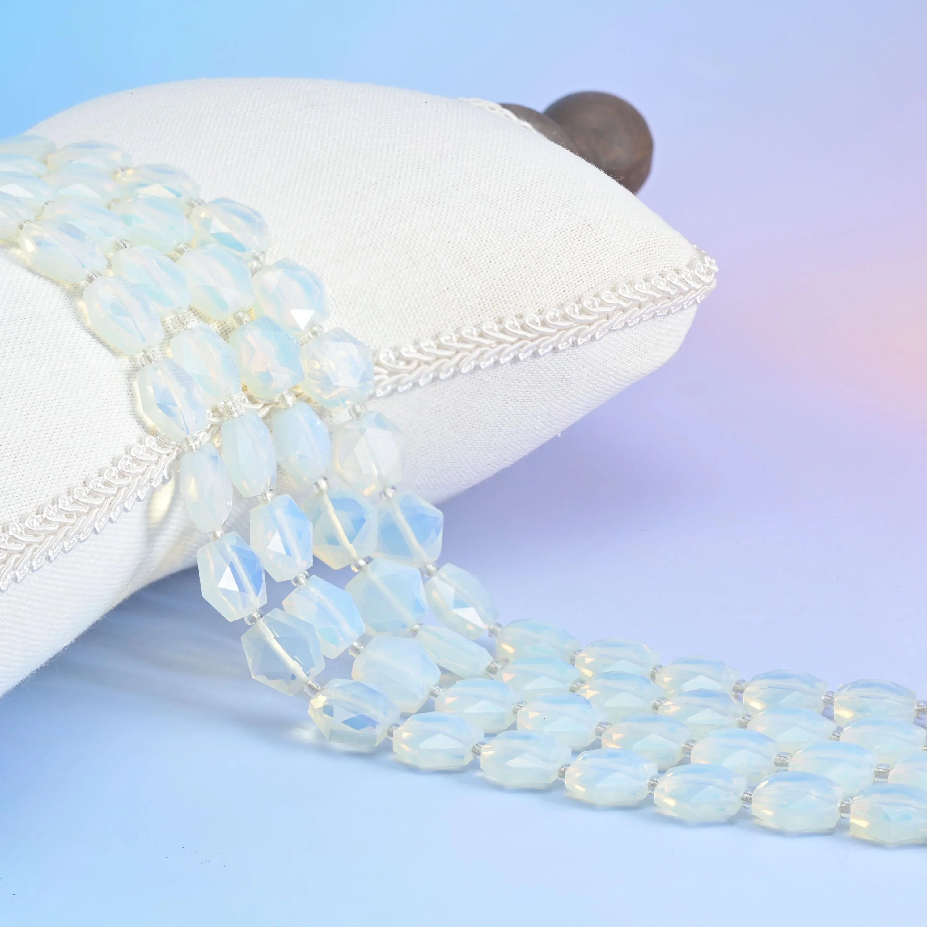 Opalite Flat Faceted Hexagon Beads, 12mm, man-made glass.