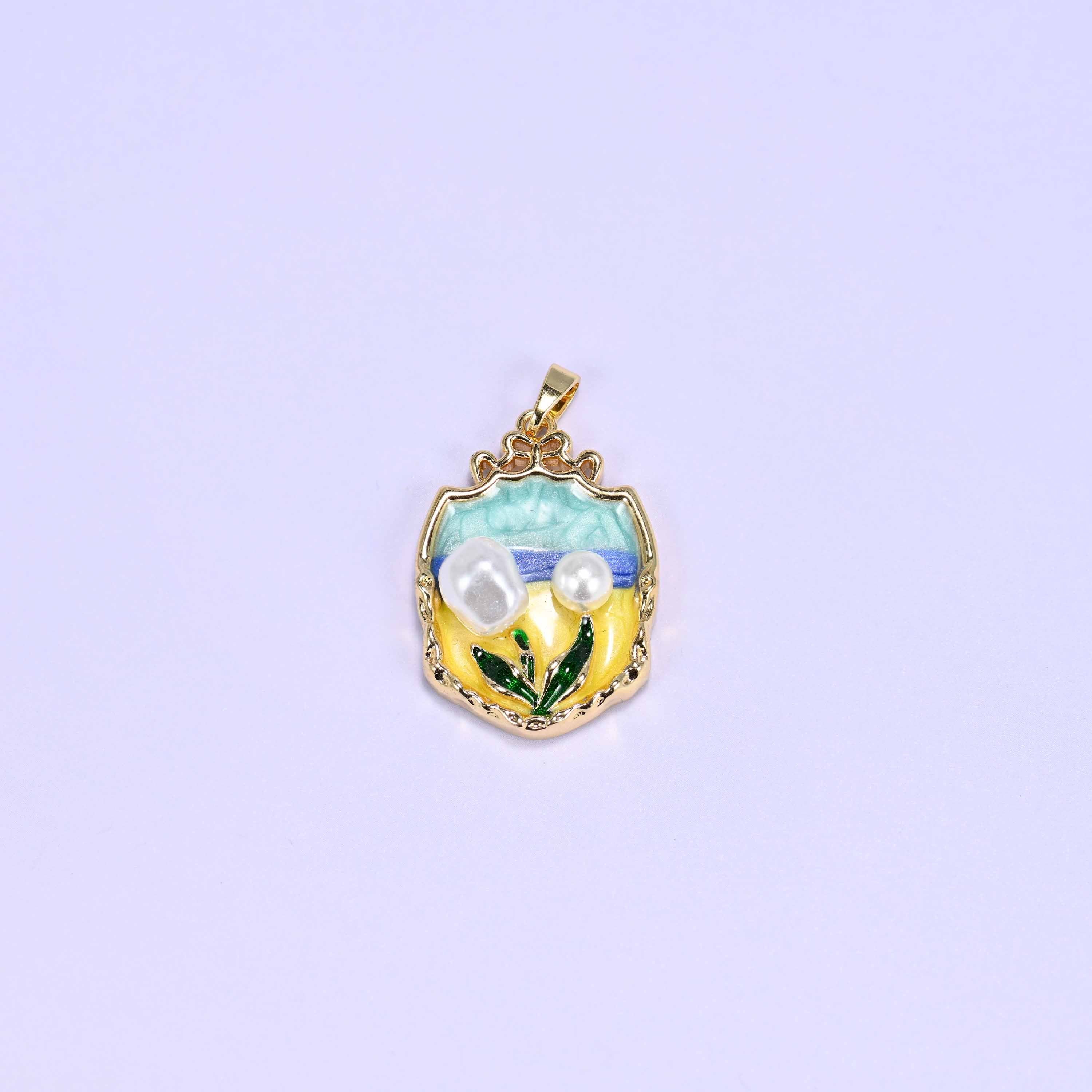 Enamel Ornate Shield Tulip Charms