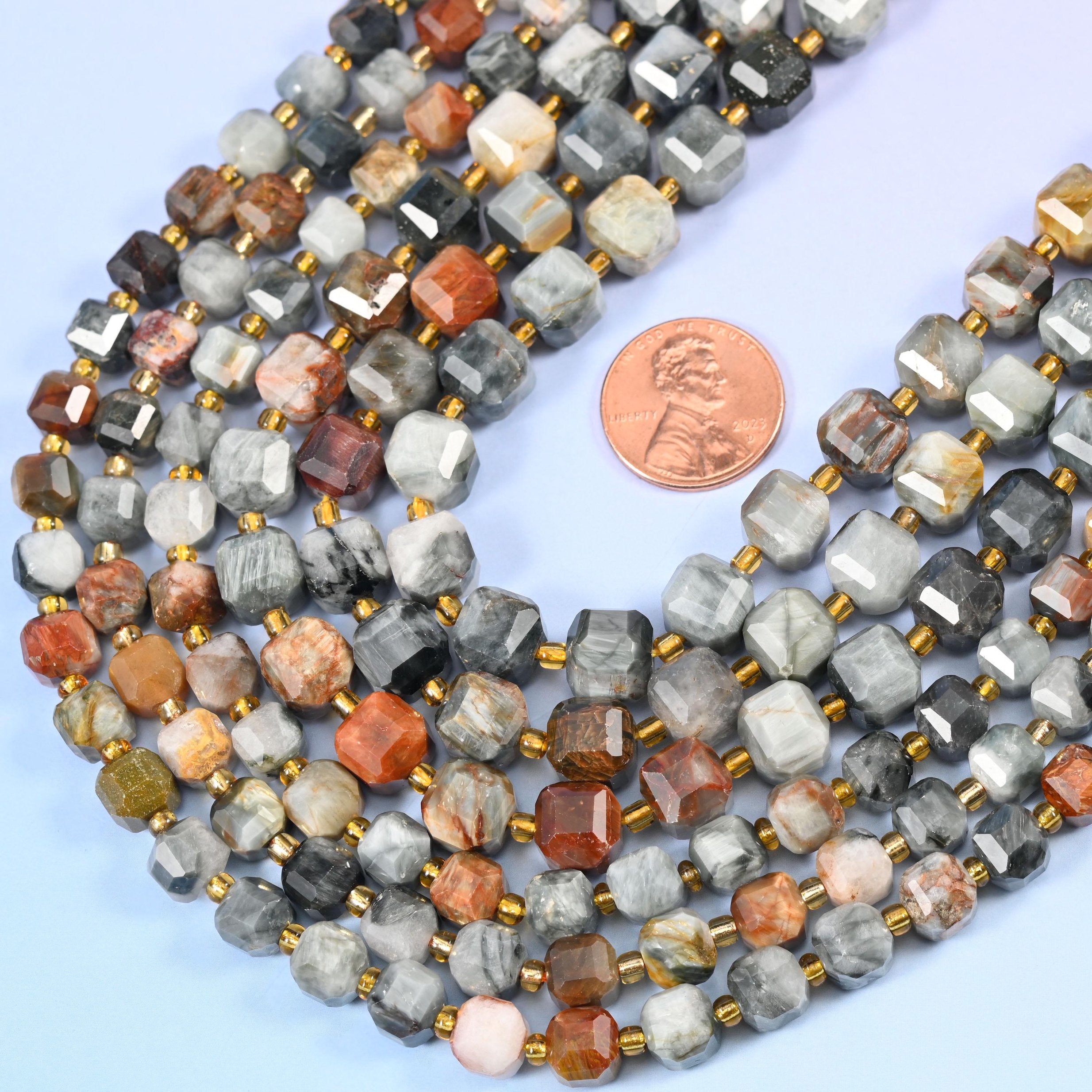 Faceted cube cut Eagle Eye Jasper beads