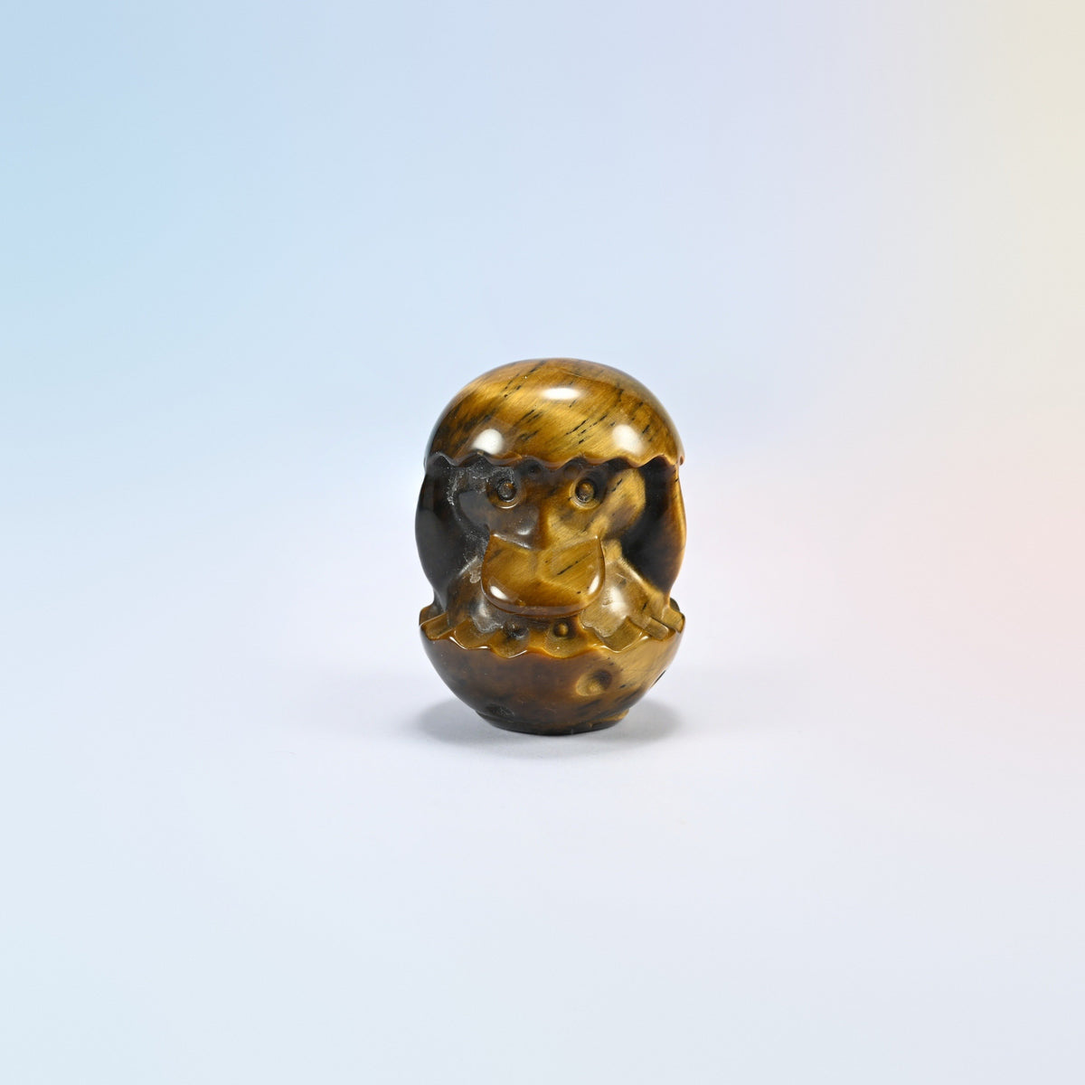 Natural tiger eye duck egg crystal carving, 2 inch, golden brown