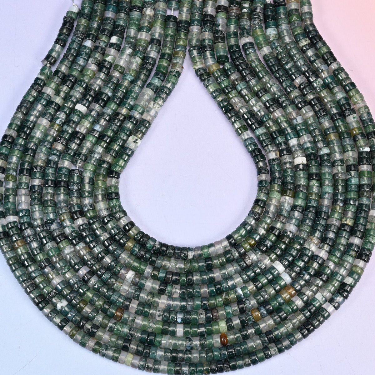 Moss Agate Smooth Heishi Disc Beads, hole approximately 1.0mm