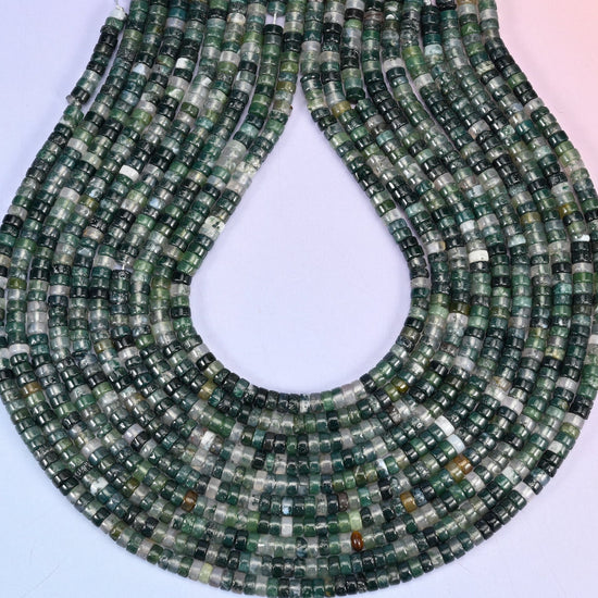 Moss Agate Smooth Heishi Disc Beads, hole approximately 1.0mm