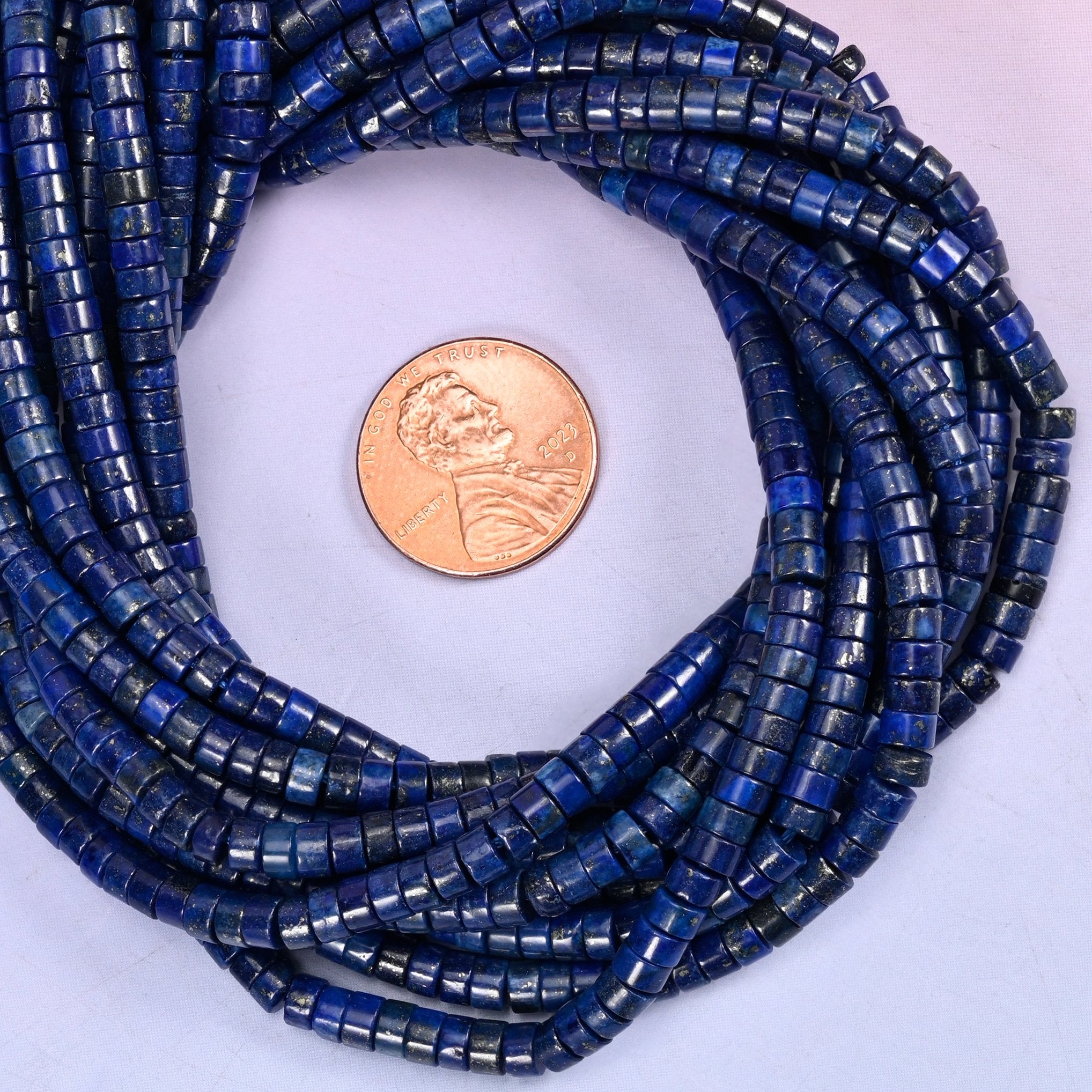 Dark Blue Lapis Smooth Heishi Disc Beads: Jewelry Making Supply, 15.5 Inch Strand