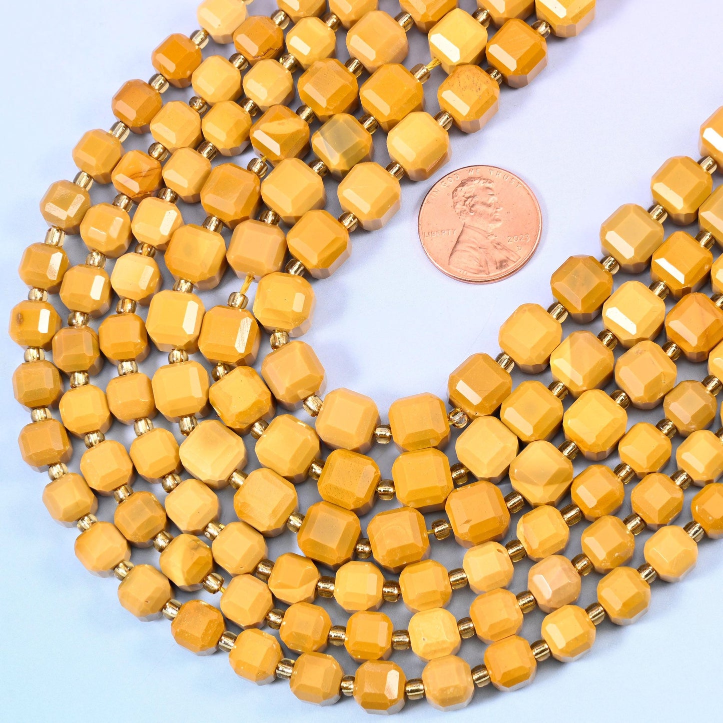 Faceted cube cut Yellow Mookaite Jasper beads